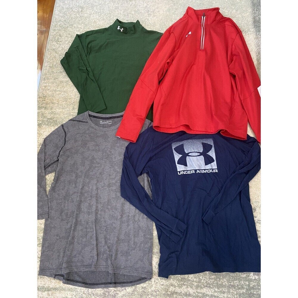 Under Armour XL Lot (4) Gym Active Long Sleeve Tee 1/4 Zip Base Layer